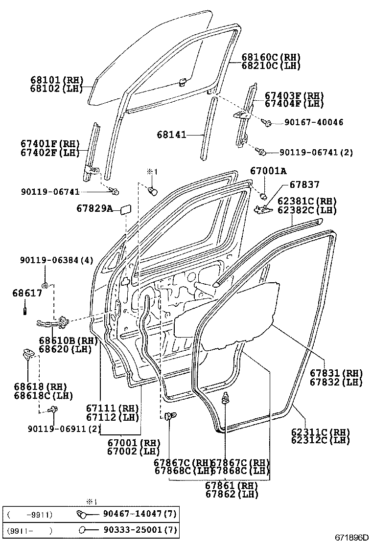 68101-26070 GLASS SUB-ASSY, FRONT DOOR, RH product image