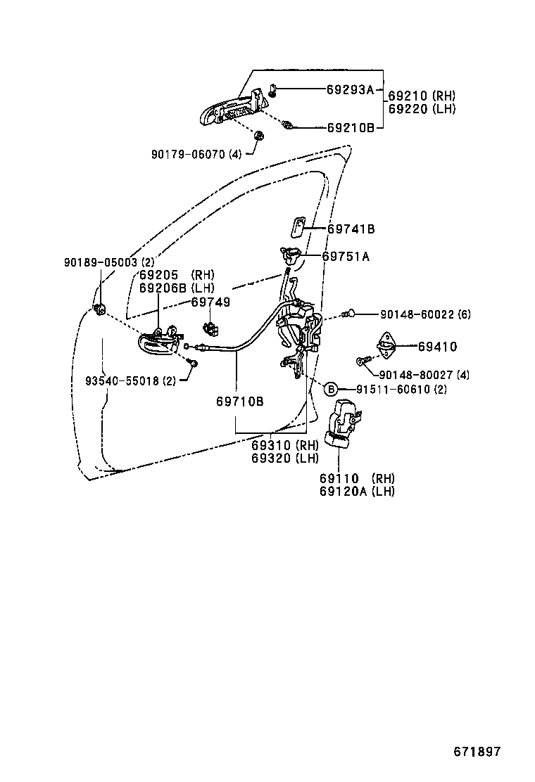 69320-52220 LOCK ASSY, FRONT DOOR, LH product image