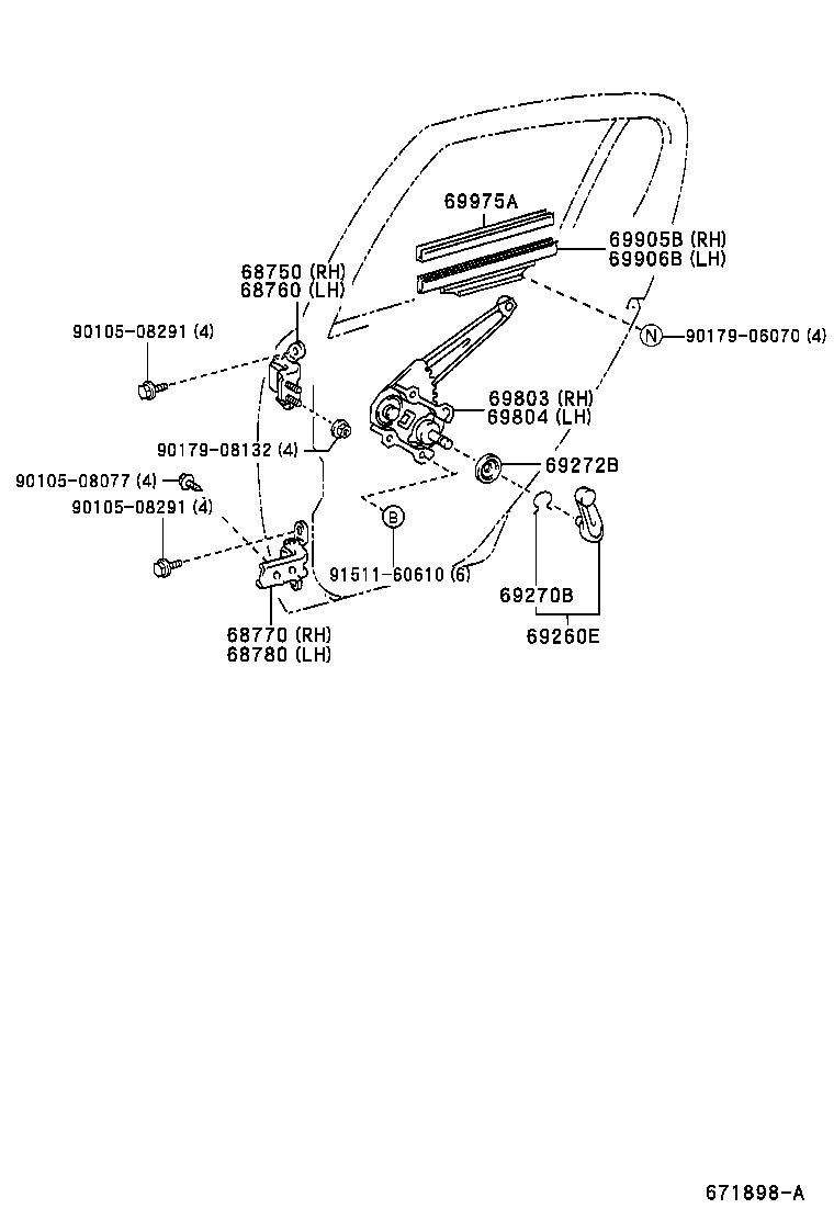 69905-52030 CHANNEL SUB-ASSY, REAR DOOR GLASS, RH product image