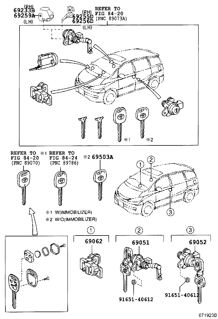 69052-28260 CYLINDER & KEY SET, DOOR LOCK, LH product image