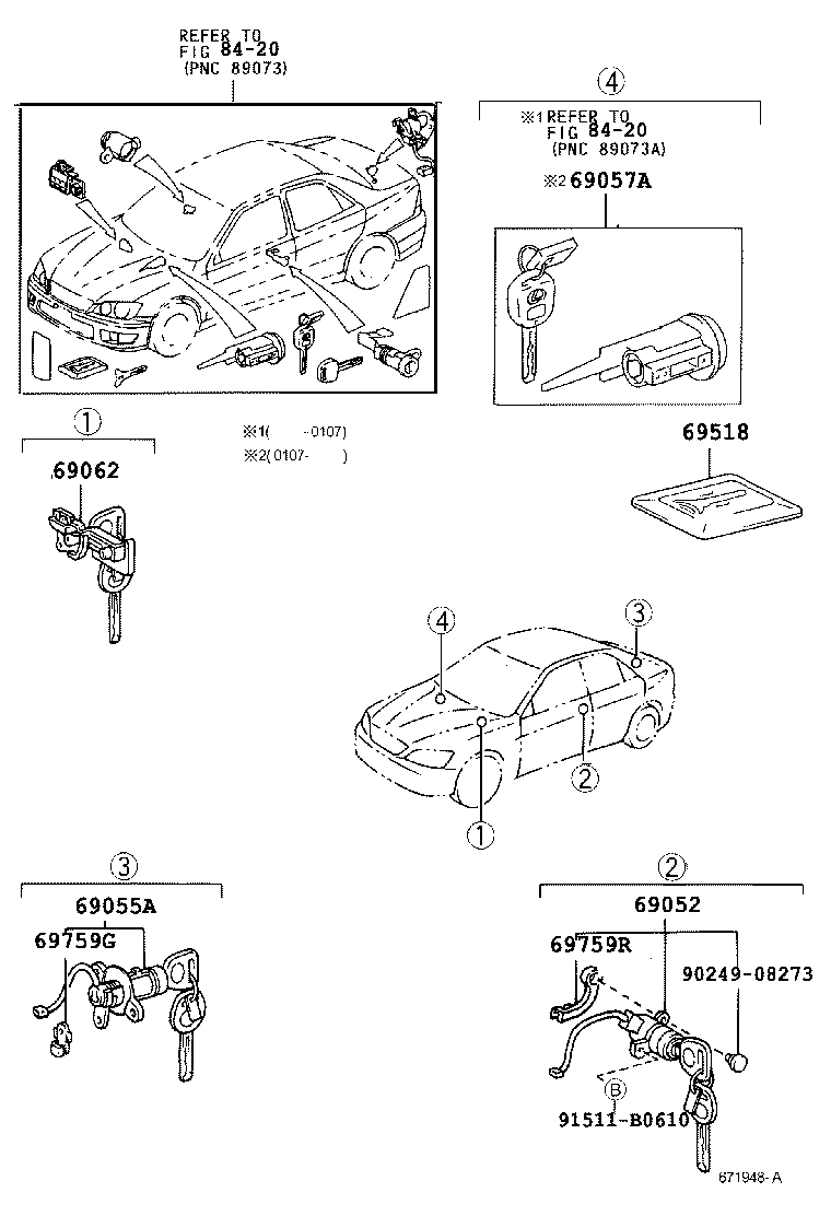 Toyota 69055-53030 CYLINDER & KEY SET, LUGGAGE COMPARTMENT LOCK