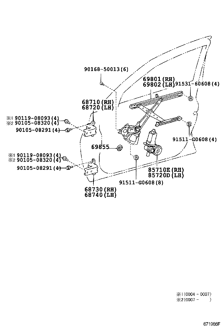 69802-63010 REGULATOR SUB-ASSY, FRONT DOOR WINDOW, LH product image