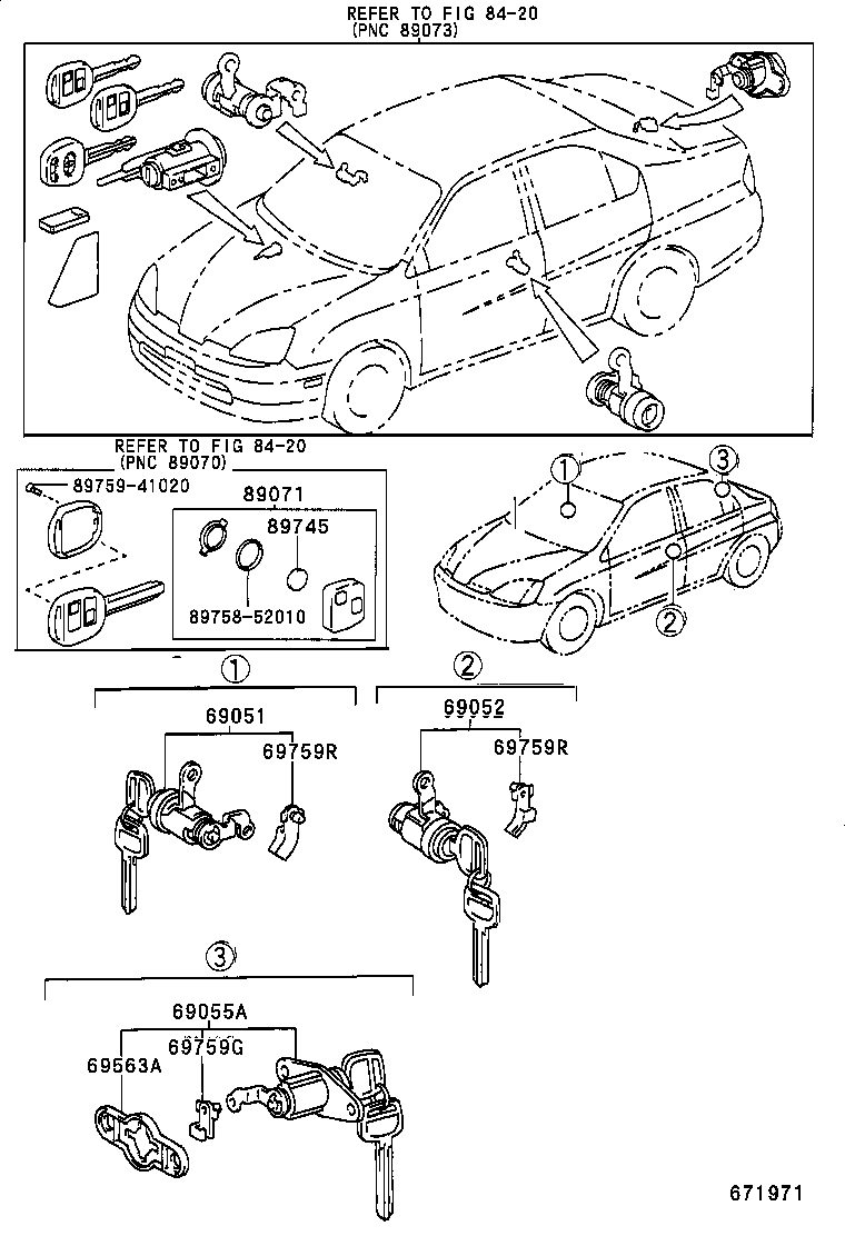69052-47040 CYLINDER & KEY SET, DOOR LOCK, LH product image