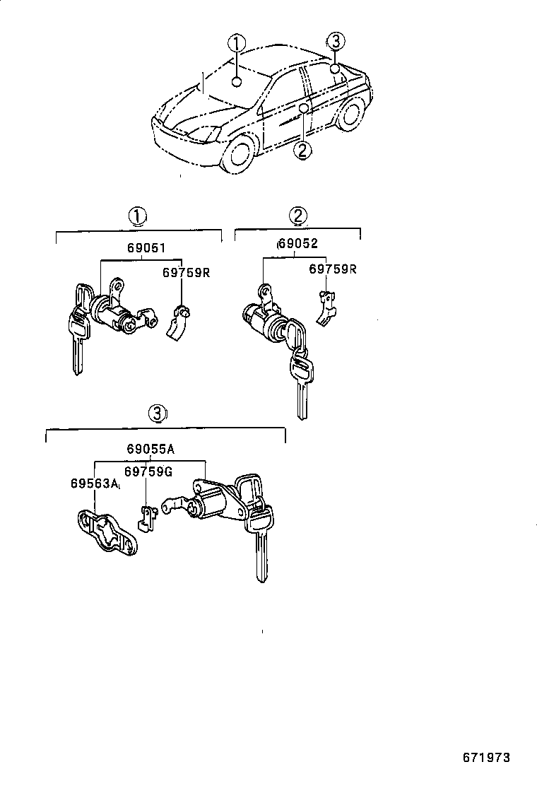 69052-47030 CYLINDER & KEY SET, DOOR LOCK, LH product image