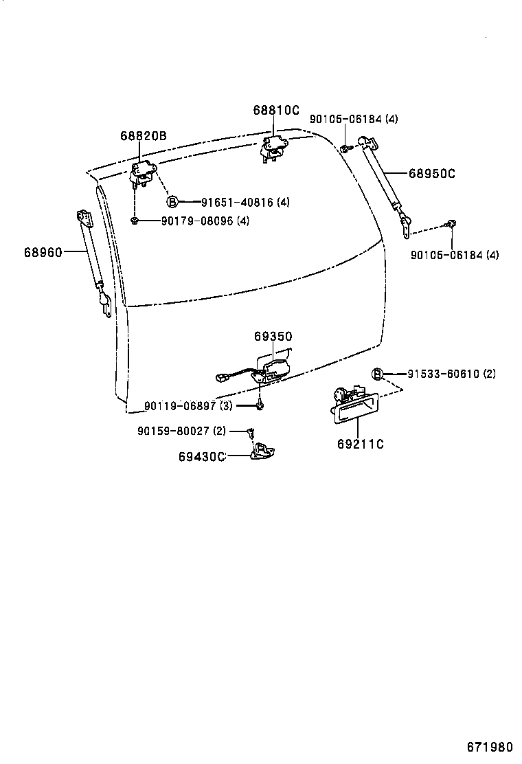 68960-63010 STAY ASSY, BACK DOOR, LH product image