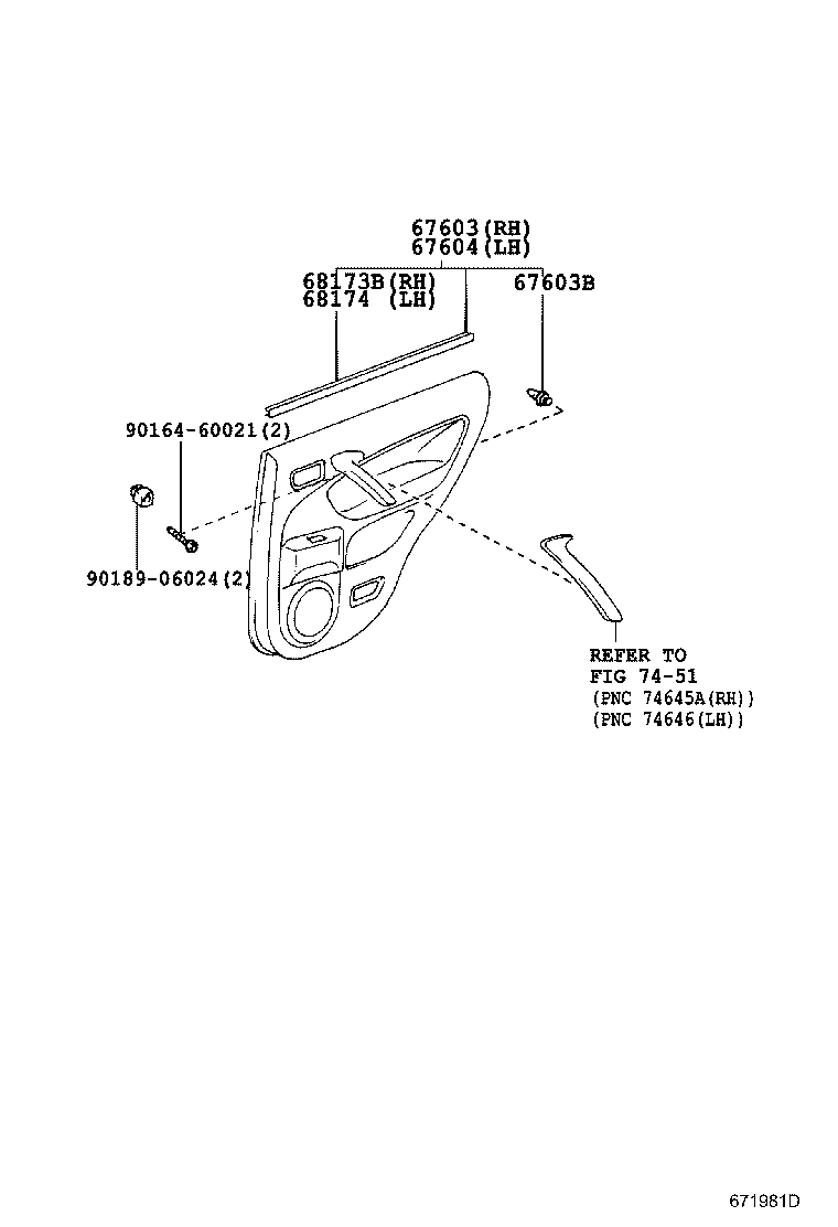Toyota 62332-42010-E0 WEATHERSTRIP, REAR DOOR OPENING TRIM, LH