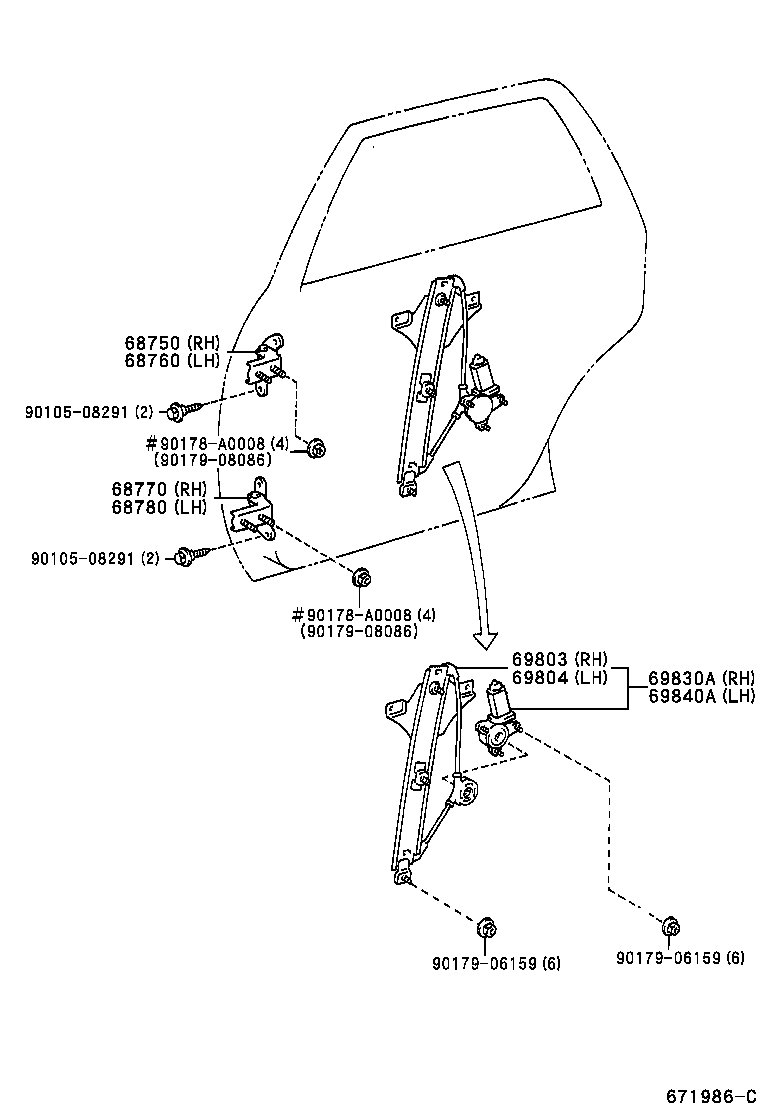 69830-YF010 REGULATOR ASSY, REAR DOOR WINDOW, RH product image