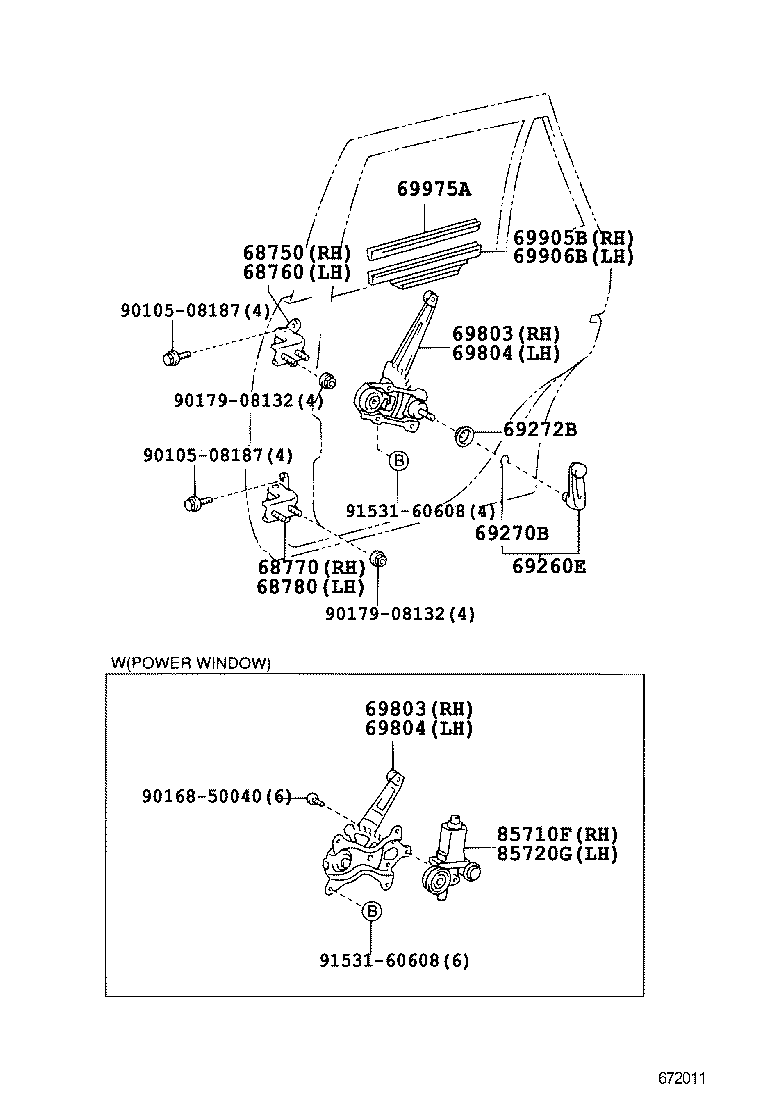 Toyota 69803-42020 REGULATOR SUB-ASSY, REAR DOOR WINDOW, RH