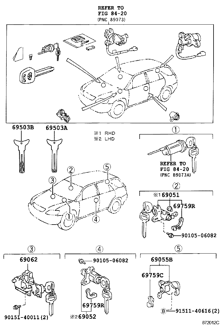 69052-48030 CYLINDER & KEY SET, DOOR LOCK, LH product image