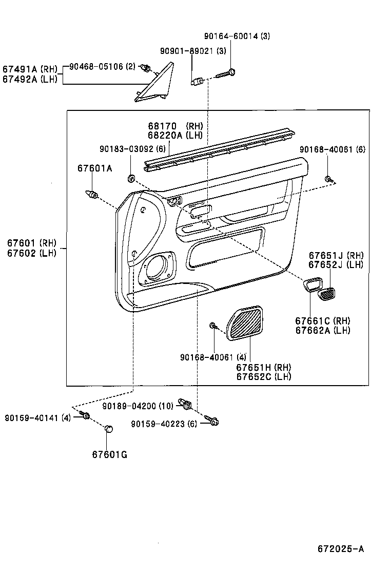 67862-51020 WEATHERSTRIP, FRONT DOOR, LH product image