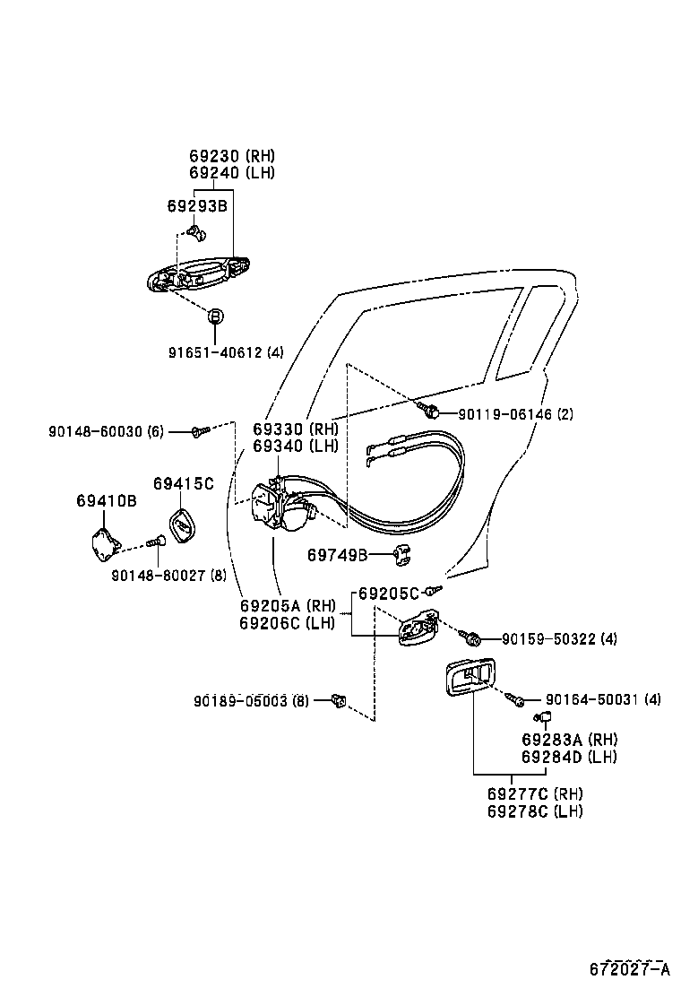 69050-51020 LOCK ASSY, REAR DOOR, RH product image