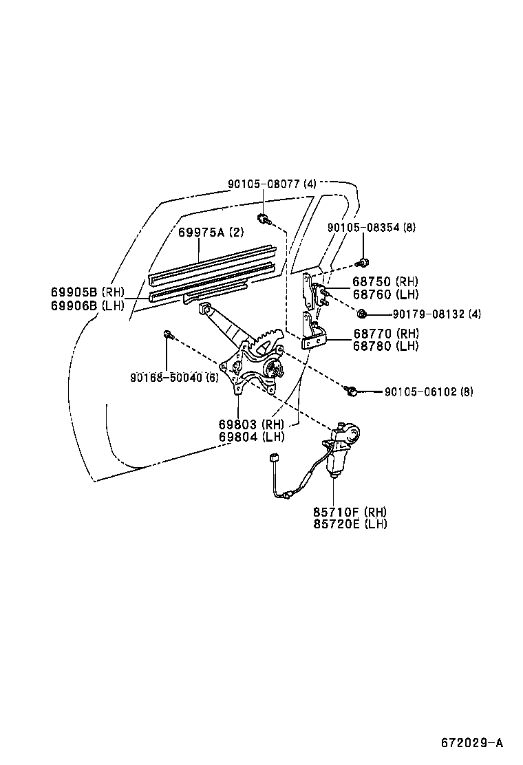 69905-51020 CHANNEL SUB-ASSY, REAR DOOR GLASS, RH product image