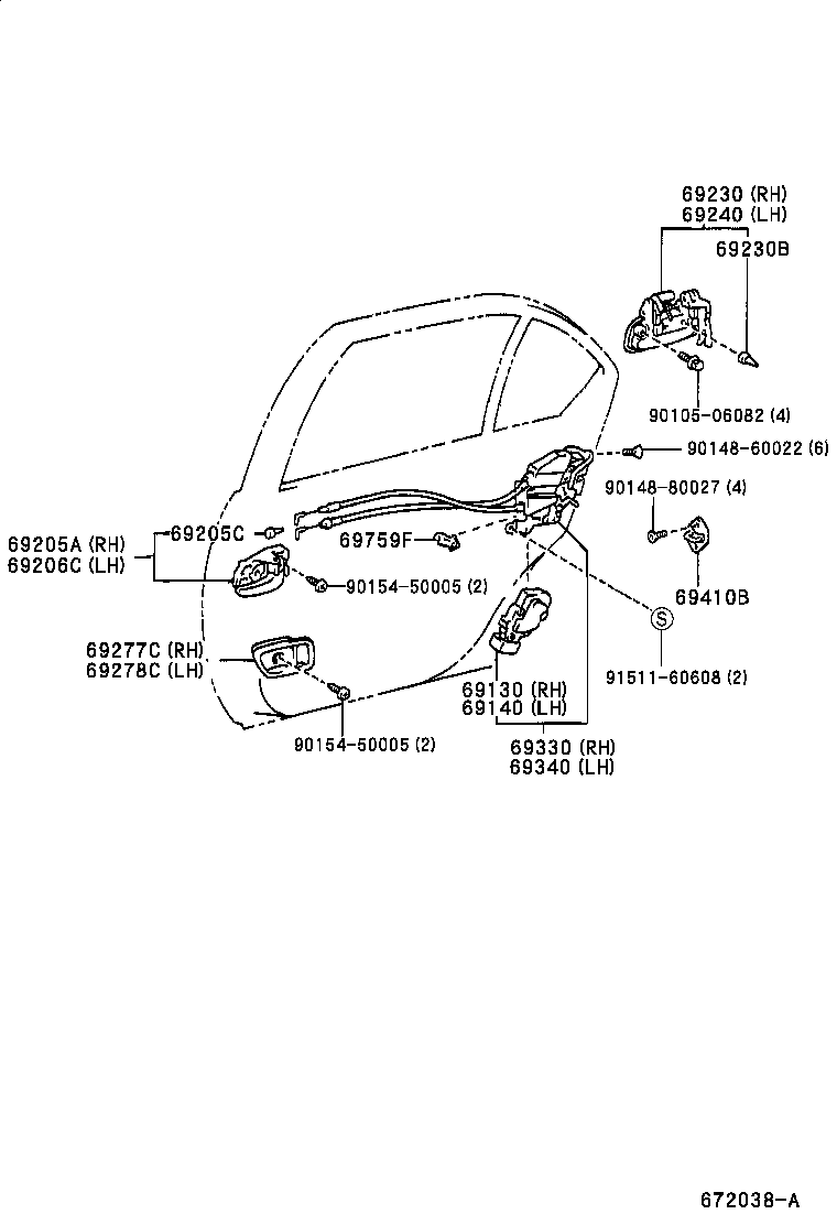 Toyota 69230-47020-B0 HANDLE ASSY, REAR DOOR OUTSIDE, RH