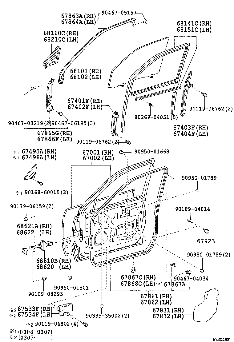 68101-50160 GLASS SUB-ASSY, FRONT DOOR, RH product image