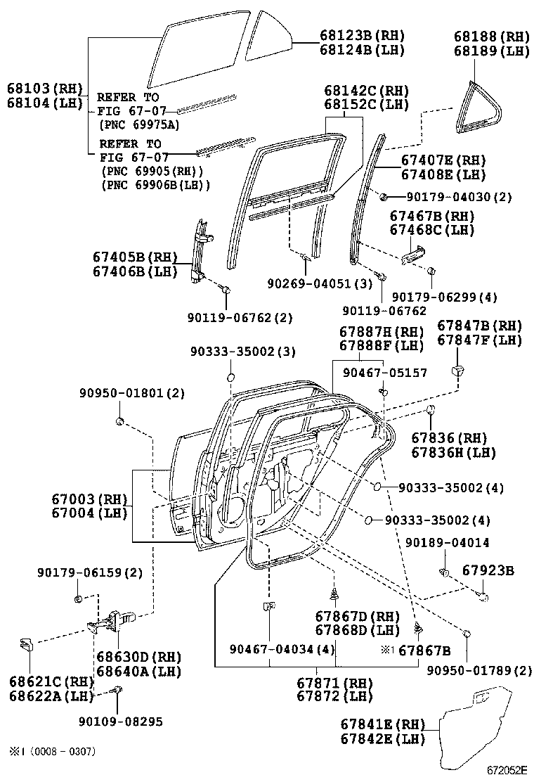 68103-50180 GLASS SUB-ASSY, REAR DOOR, RH product image