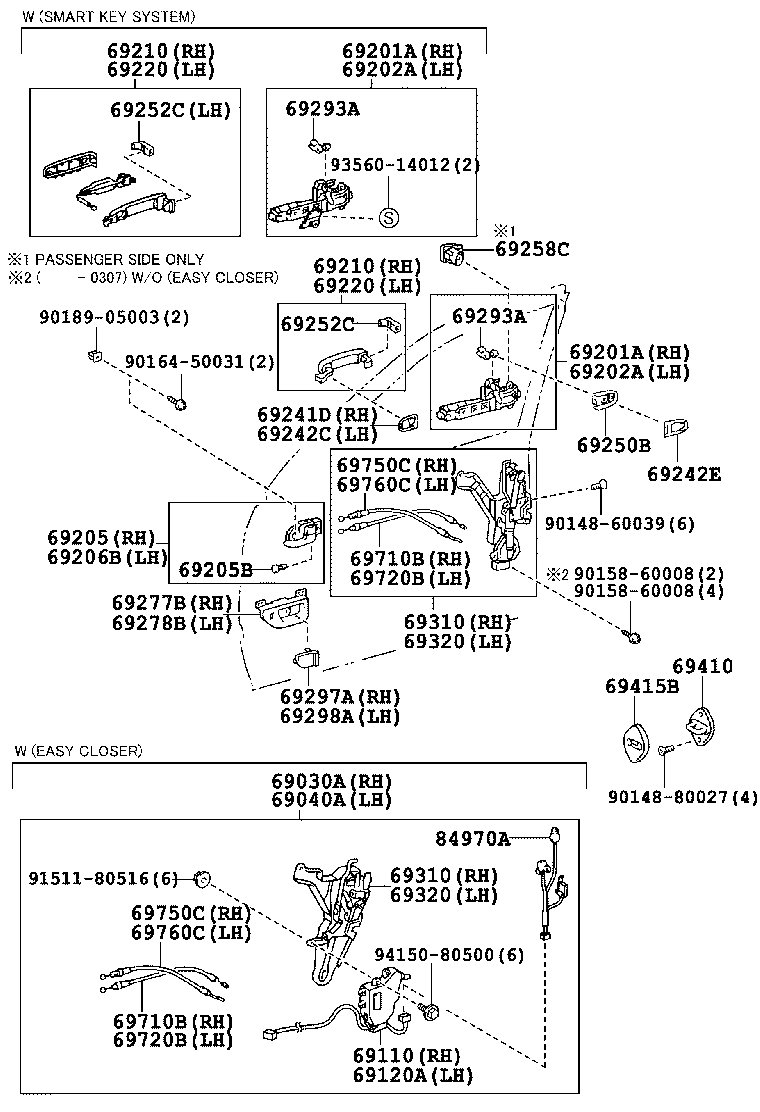 Toyota 69201-50021 FRAME SUB-ASSY, FRONT DOOR OUTSIDE HANDLE, RH