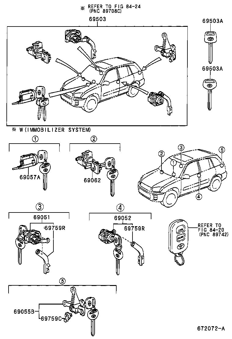 Toyota 69005-42250 CYLINDER SET, LOCK