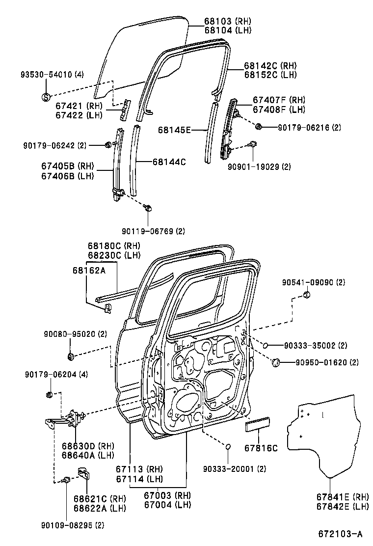 Toyota 67004-04020 PANEL SUB-ASSY, REAR DOOR, LH