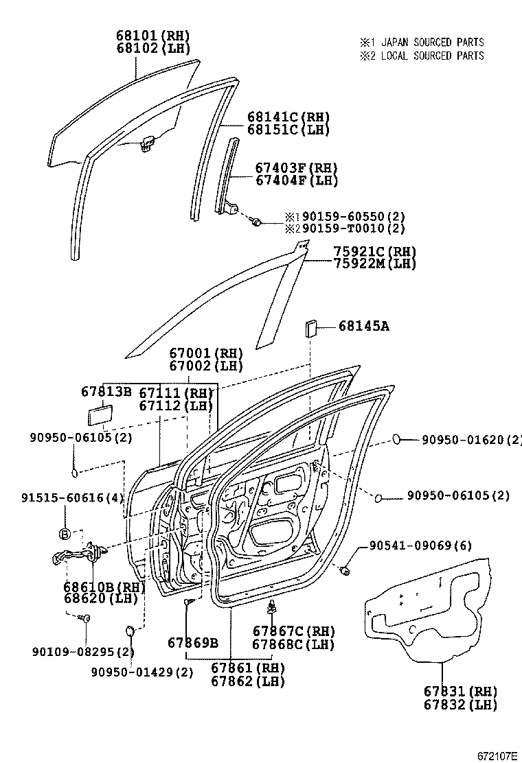 67862-02100 WEATHERSTRIP, FRONT DOOR, LH product image