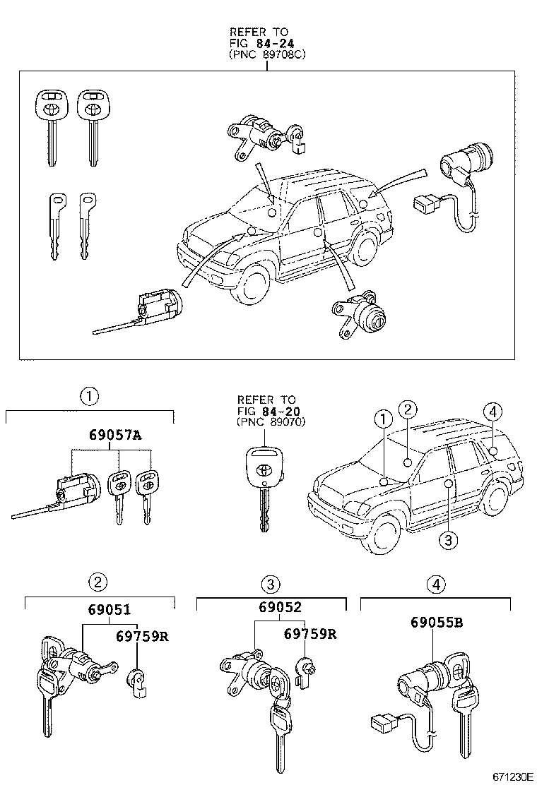 Toyota 69055-34020 CYLINDER & KEY SET, BACK DOOR LOCK