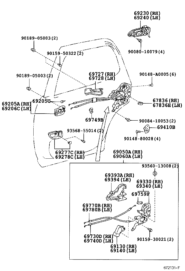 Toyota 69230-34020-D0 HANDLE ASSY, REAR DOOR OUTSIDE, RH