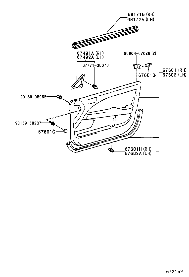68111-20790 GLASS SUB-ASSY, FRONT DOOR, RH product image