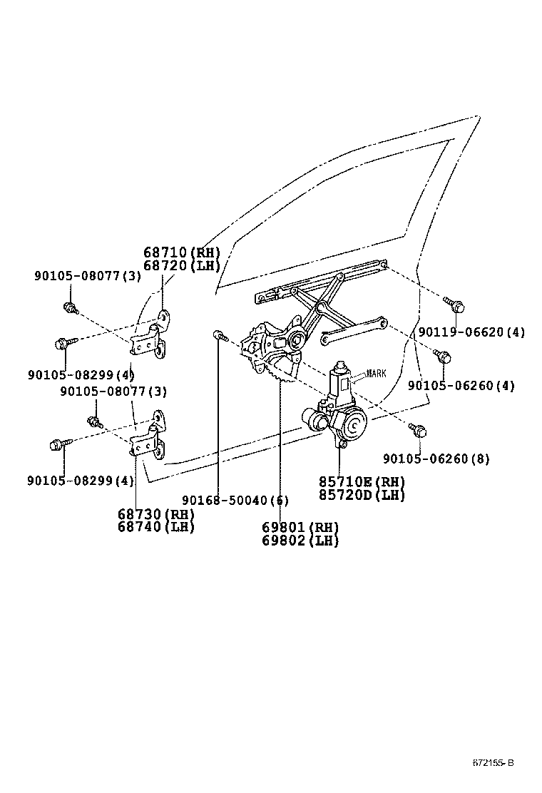 69801-22180 REGULATOR SUB-ASSY, FRONT DOOR WINDOW, RH product image