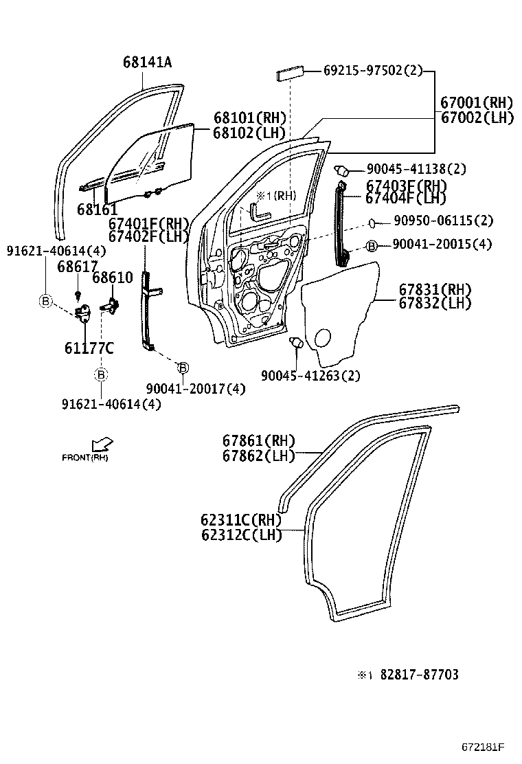 67401-97501 FRAME SUB-ASSY, FRONT DOOR, FRONT LOWER RH product image