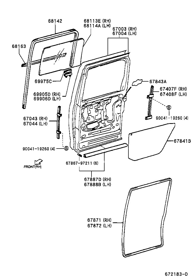 67407-97501 FRAME SUB-ASSY, REAR DOOR WINDOW, REAR LOWER RH product image