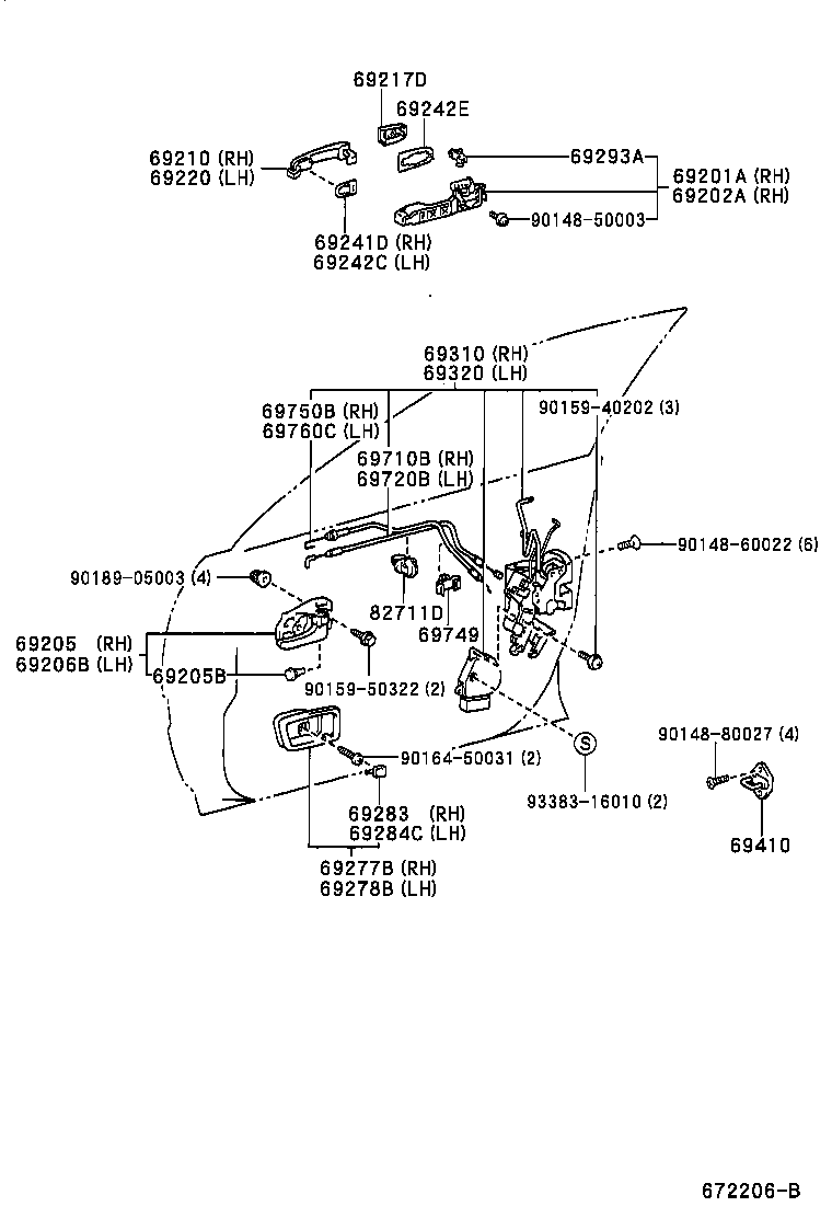 Toyota 69201-42010 FRAME SUB-ASSY, FRONT DOOR OUTSIDE HANDLE, RH