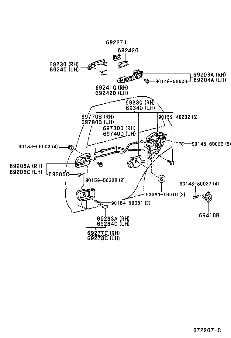 Toyota 69203-48030 FRAME SUB-ASSY, REAR DOOR OUTSIDE HANDLE, RH