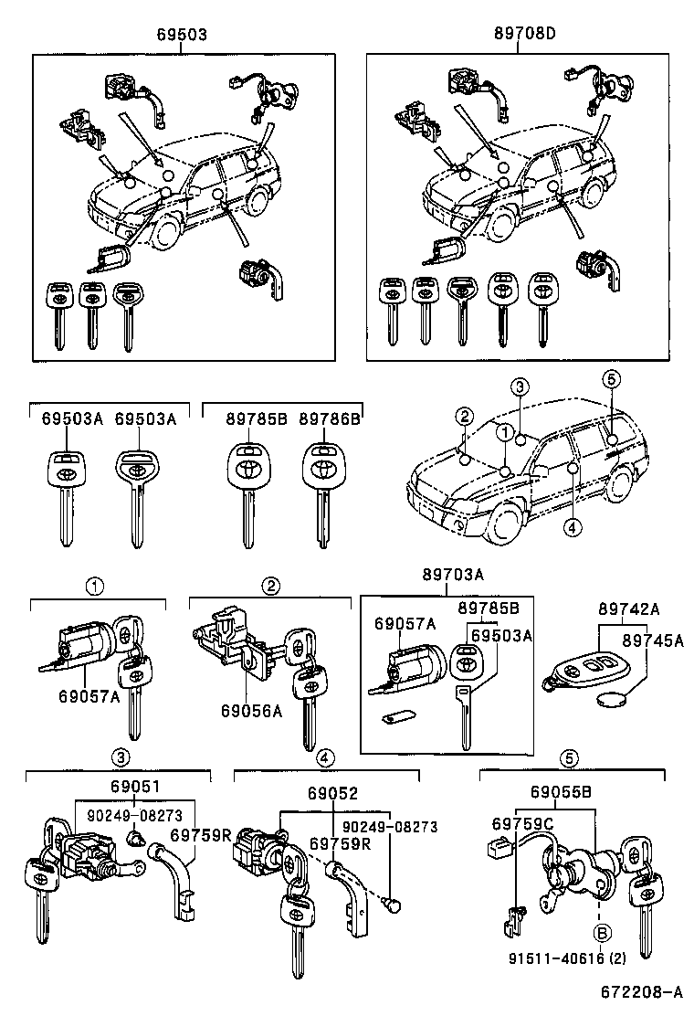 Toyota 69005-48210 CYLINDER SET, LOCK