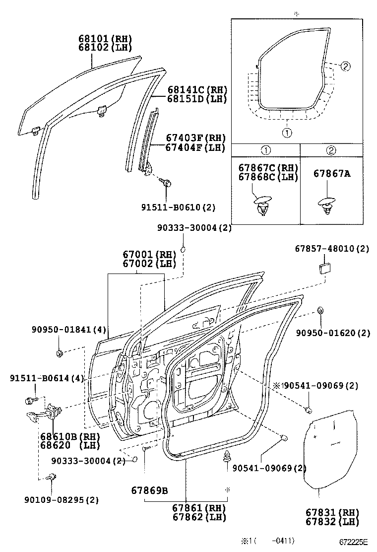 68101-48040 GLASS SUB-ASSY, FRONT DOOR, RH product image