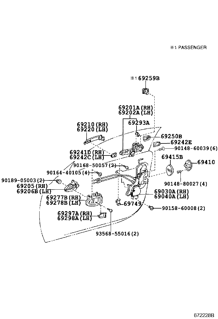 Toyota 69030-24140 LOCK ASSY, FRONT DOOR W/MOTOR, RH
