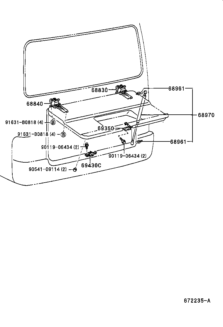 68950-39415 STAY ASSY, BACK DOOR, RH product image