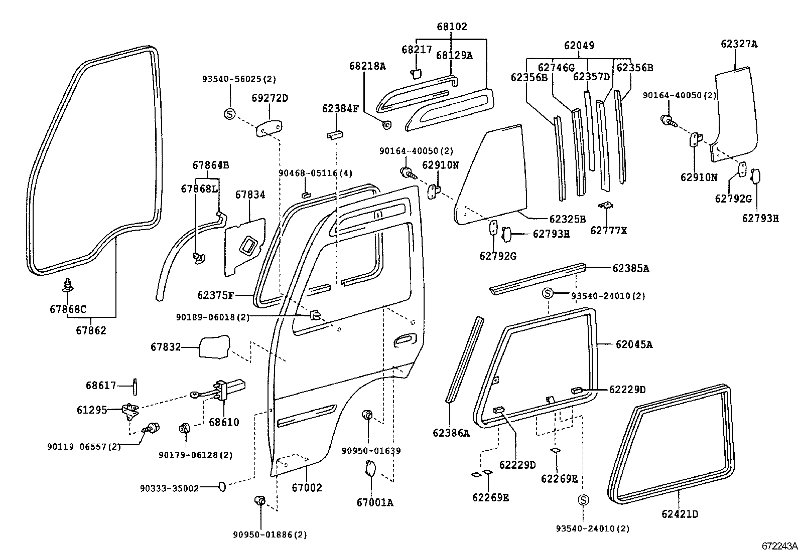 62045-36060 FRAME SUB-ASSY, FRONT DOOR WINDOW, OUTER LH product image
