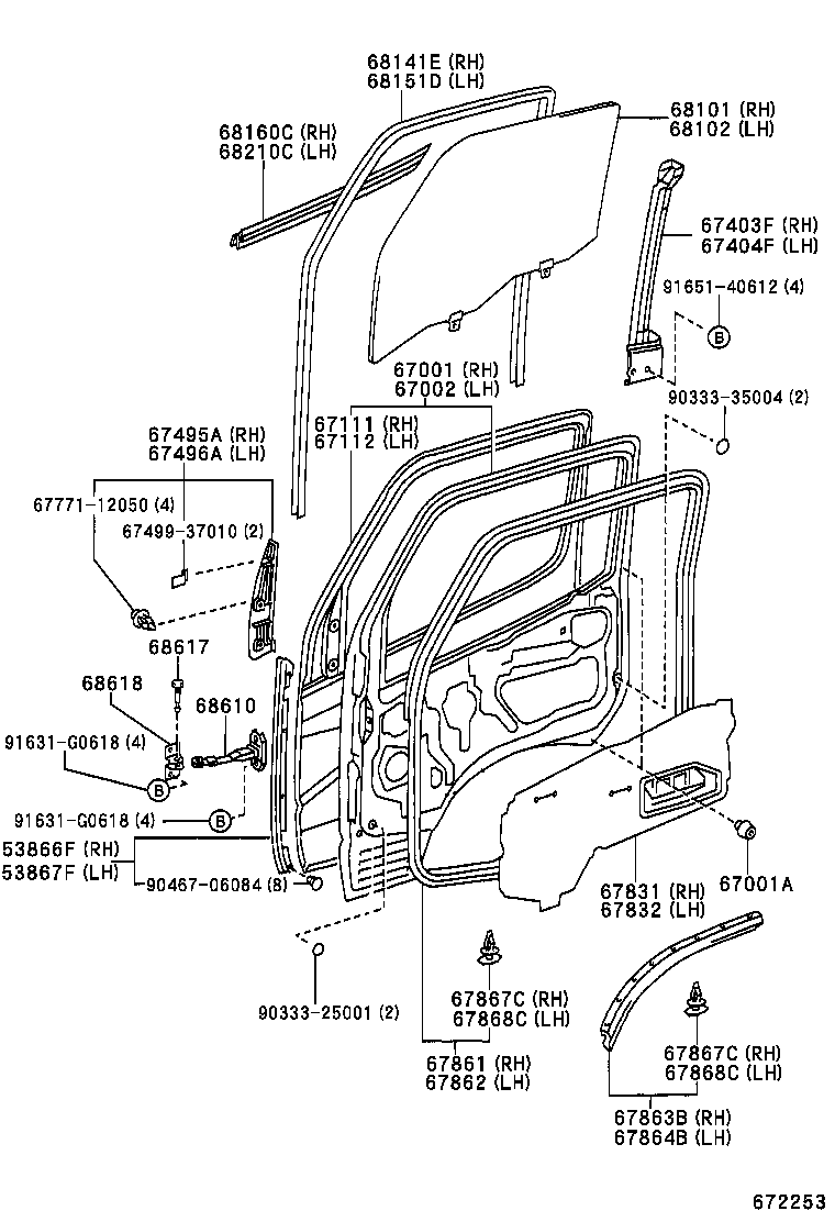 68101-37110 GLASS SUB-ASSY, FRONT DOOR, RH product image