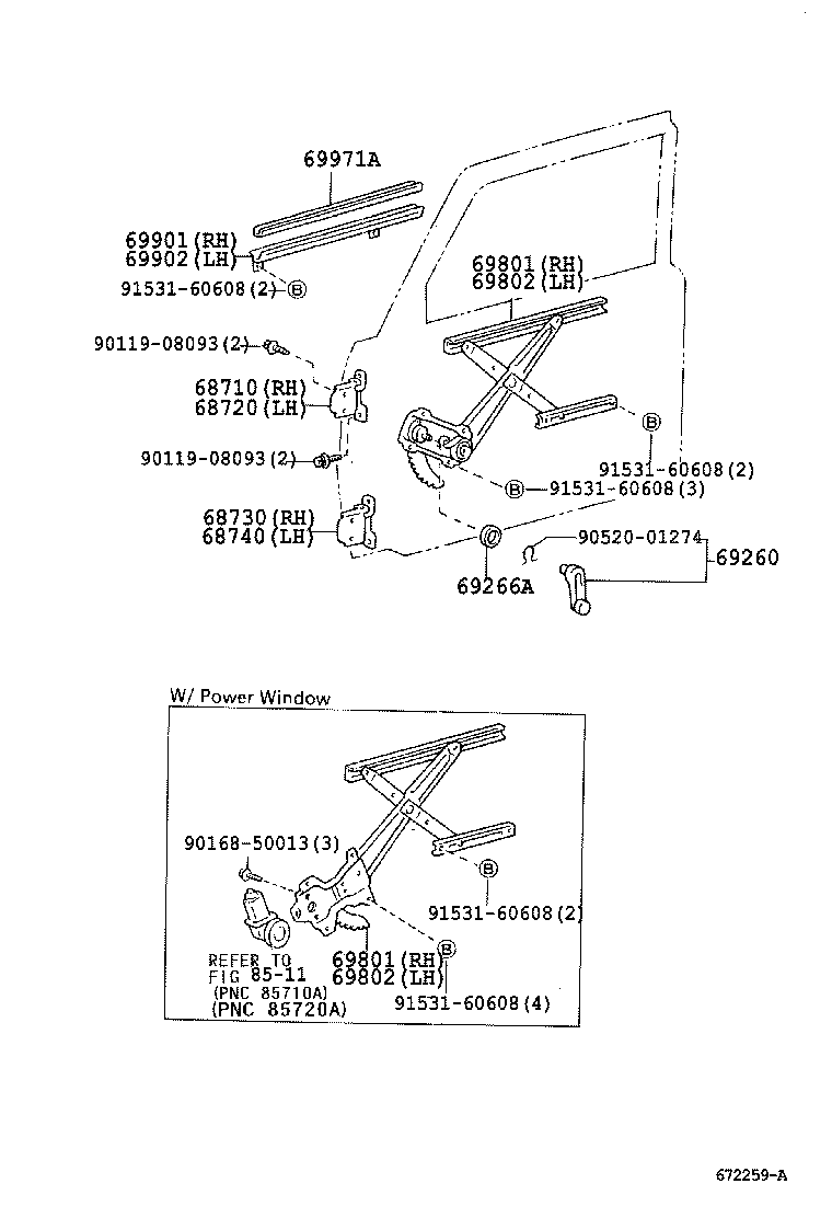 69802-60020 REGULATOR SUB-ASSY, FRONT DOOR WINDOW, LH product image