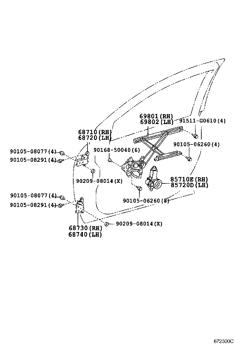 69801-12200 REGULATOR SUB-ASSY, FRONT DOOR WINDOW, RH product image