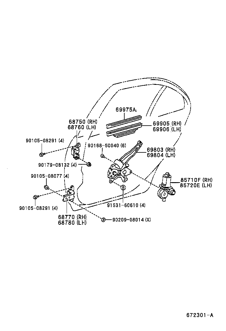 69803-12150 REGULATOR SUB-ASSY, REAR DOOR WINDOW, RH product image