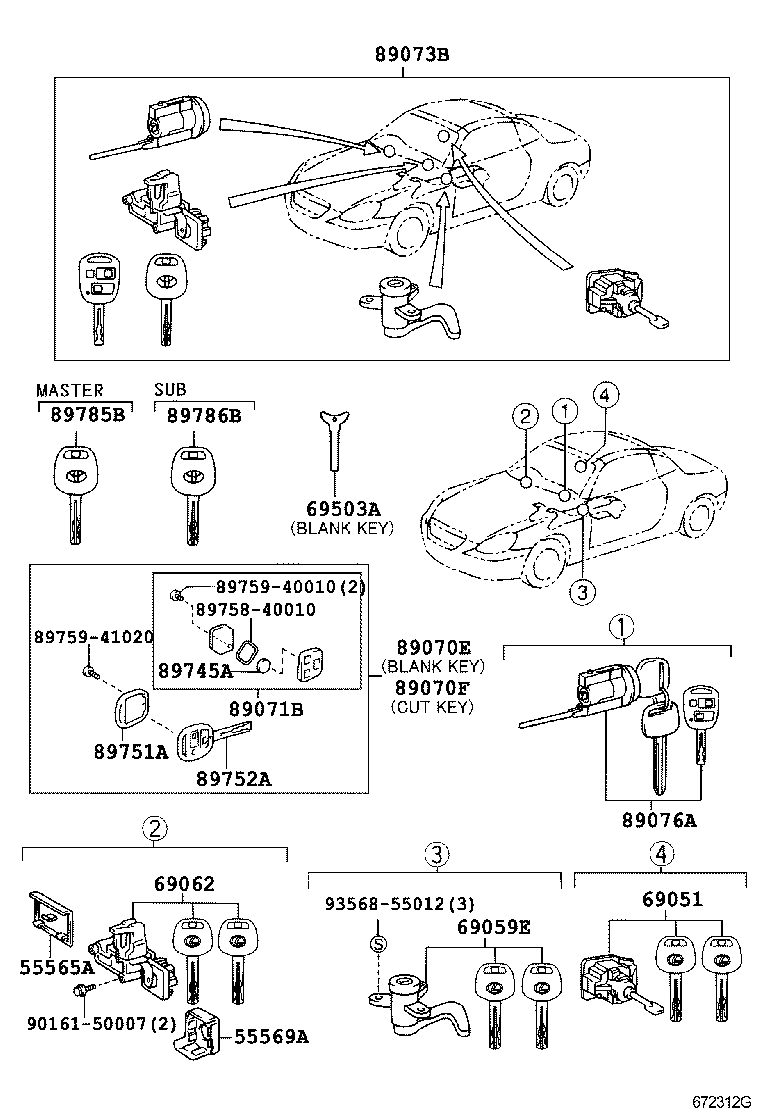 69005-24380 CYLINDER SET, LOCK W/TRANSMITTER HOUSING(LESS MODULE) product image