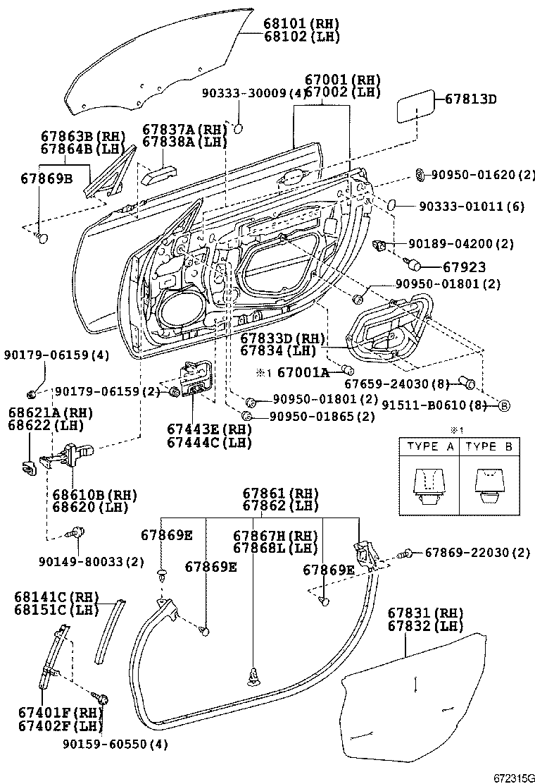 68101-24220 GLASS SUB-ASSY, FRONT DOOR, RH product image