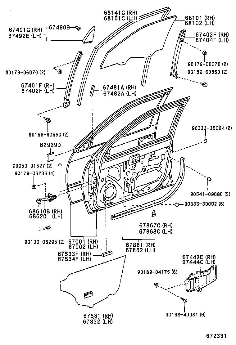 68111-33080 GLASS SUB-ASSY, FRONT DOOR, RH product image