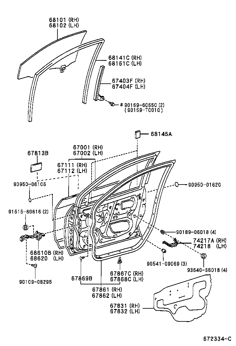 68101-02080 GLASS SUB-ASSY, FRONT DOOR, RH product image