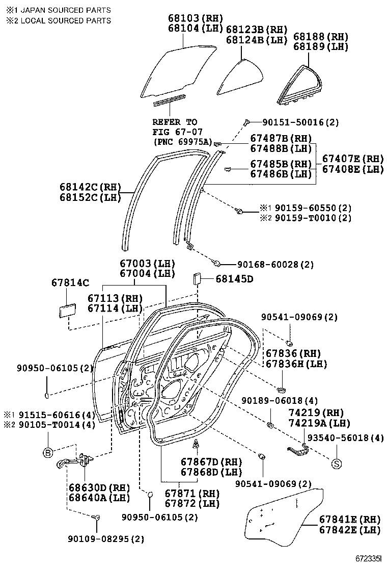 68113-02060 GLASS SUB-ASSY, REAR DOOR, RH product image