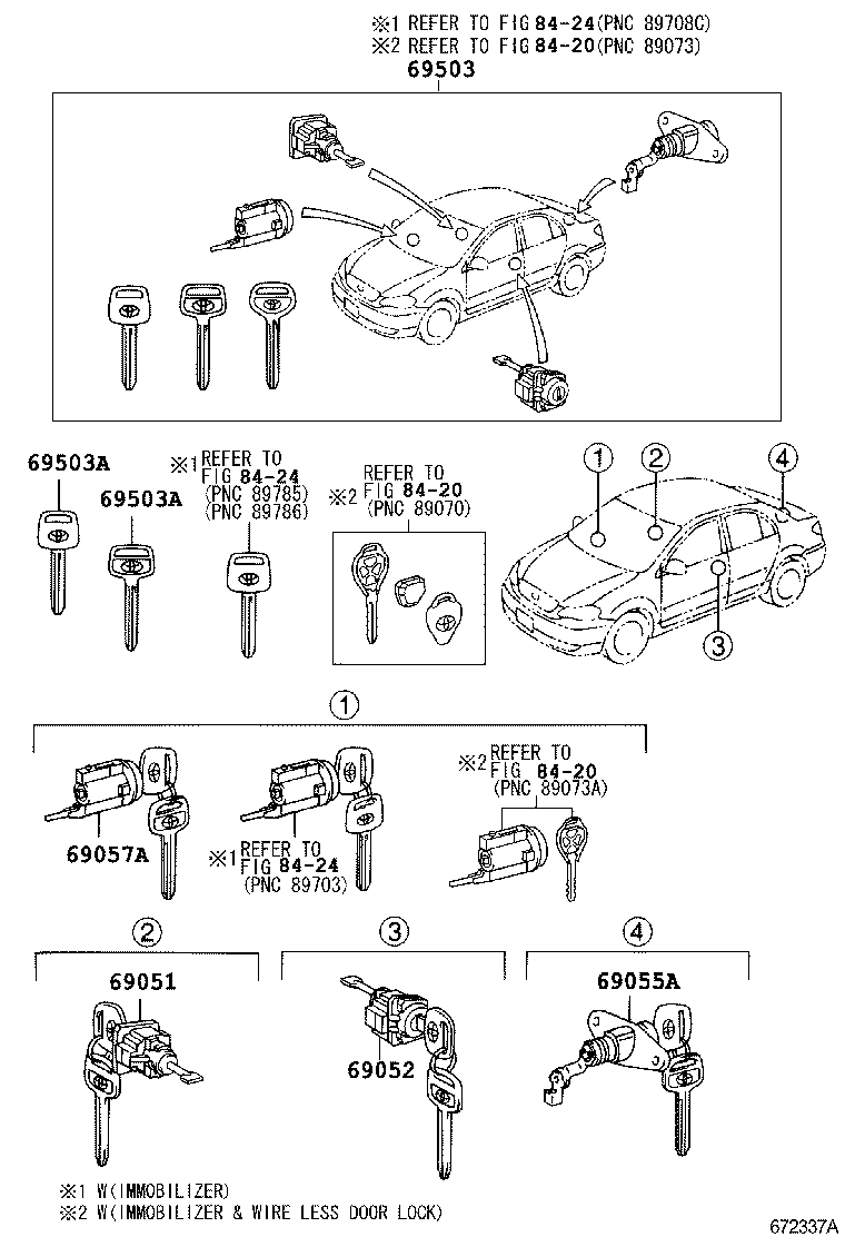 69057-02040 CYLINDER & KEY SET, IGNITION SWITCH LOCK product image