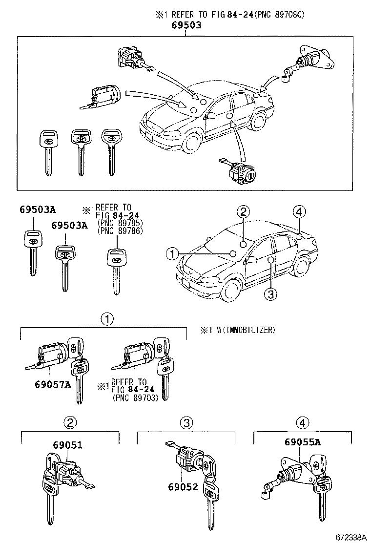 69057-02040 CYLINDER & KEY SET, IGNITION SWITCH LOCK product image