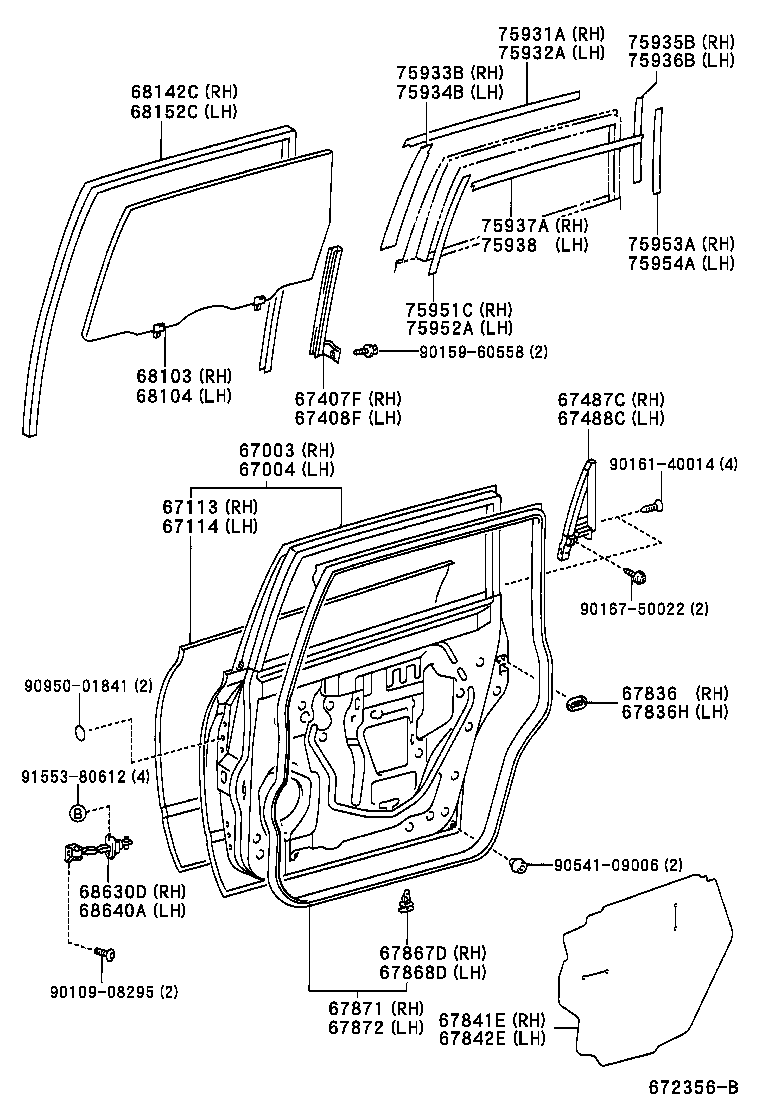 67407-44040 FRAME SUB-ASSY, REAR DOOR WINDOW, REAR LOWER RH product image