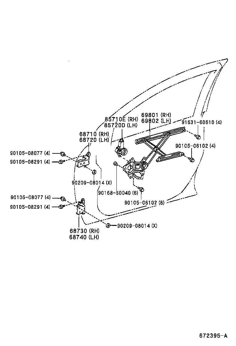 69801-13020 REGULATOR SUB-ASSY, FRONT DOOR WINDOW, RH product image