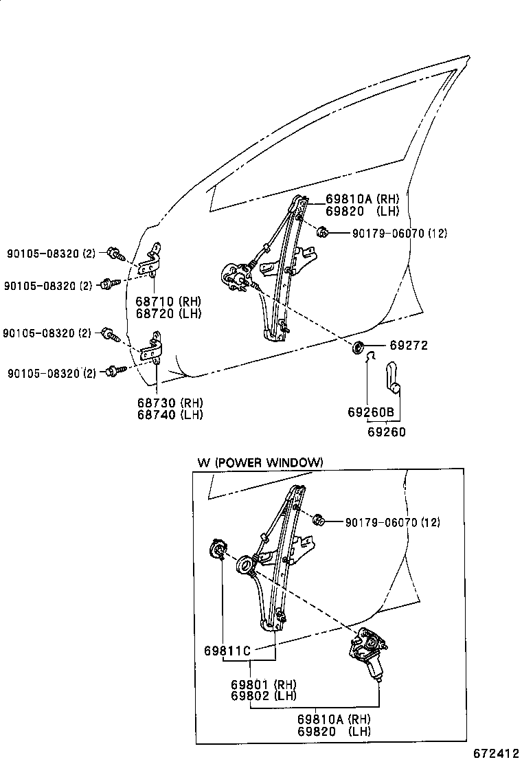 69801-21010 REGULATOR SUB-ASSY, FRONT DOOR WINDOW, RH product image
